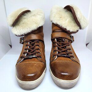 Gino-b Women's Brown Suede Boots W/Lambskin Lining , Buckles & Laces Size 7